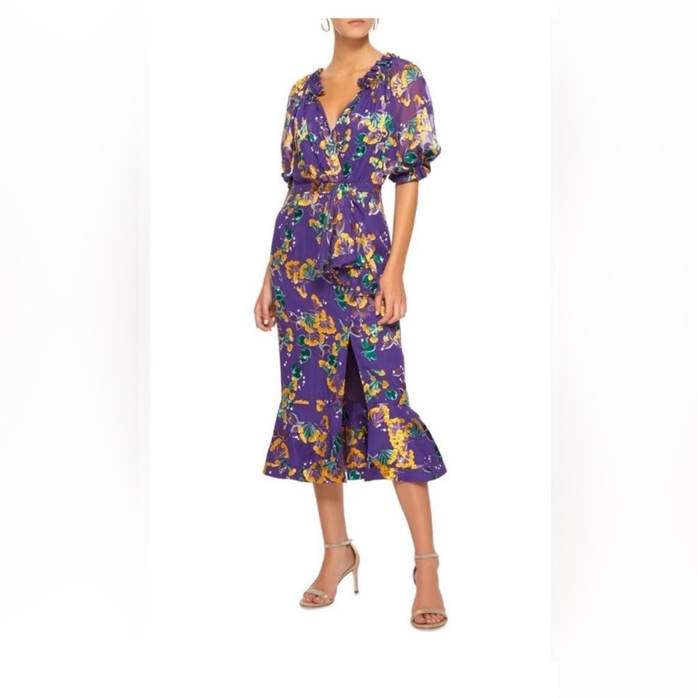 Saloni Olivia Devore Dress in violet sweetpeas